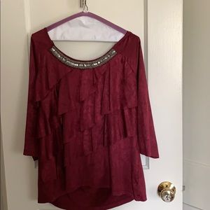 Crimson layered blouse with collar sequins